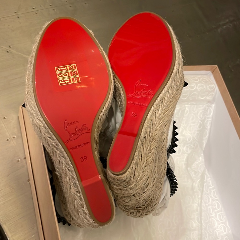 Christian Louboutin mafaldina zeppa black 120mm wedge espadrille sandal sz 39 - Picture 14 of 14